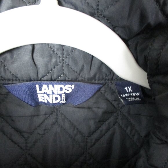 Lands’ End Black Quilted Jacket Button Front 1X Primaloft - Picture 6 of 8